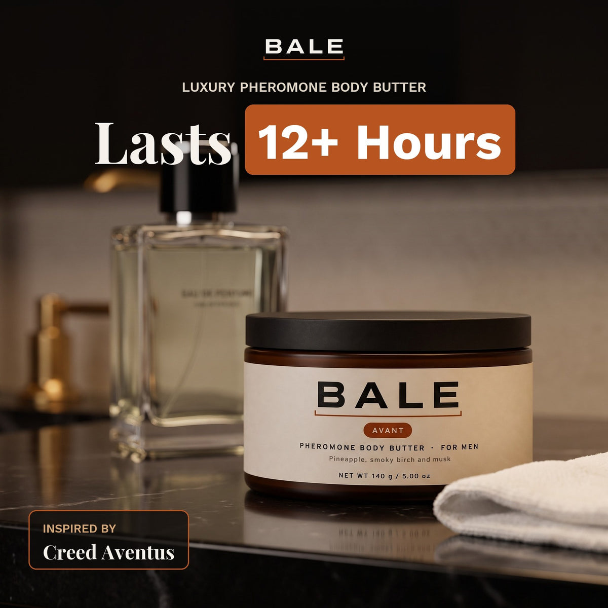Avant luxury pheromone body butter, inspired by Creed Aventus, lasts 12+ hours