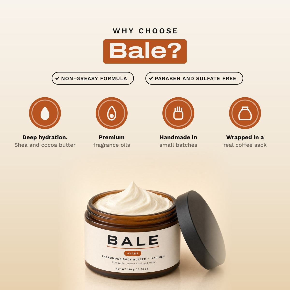 Why choose Bale: paraben and sulfate free, handmade in small batches