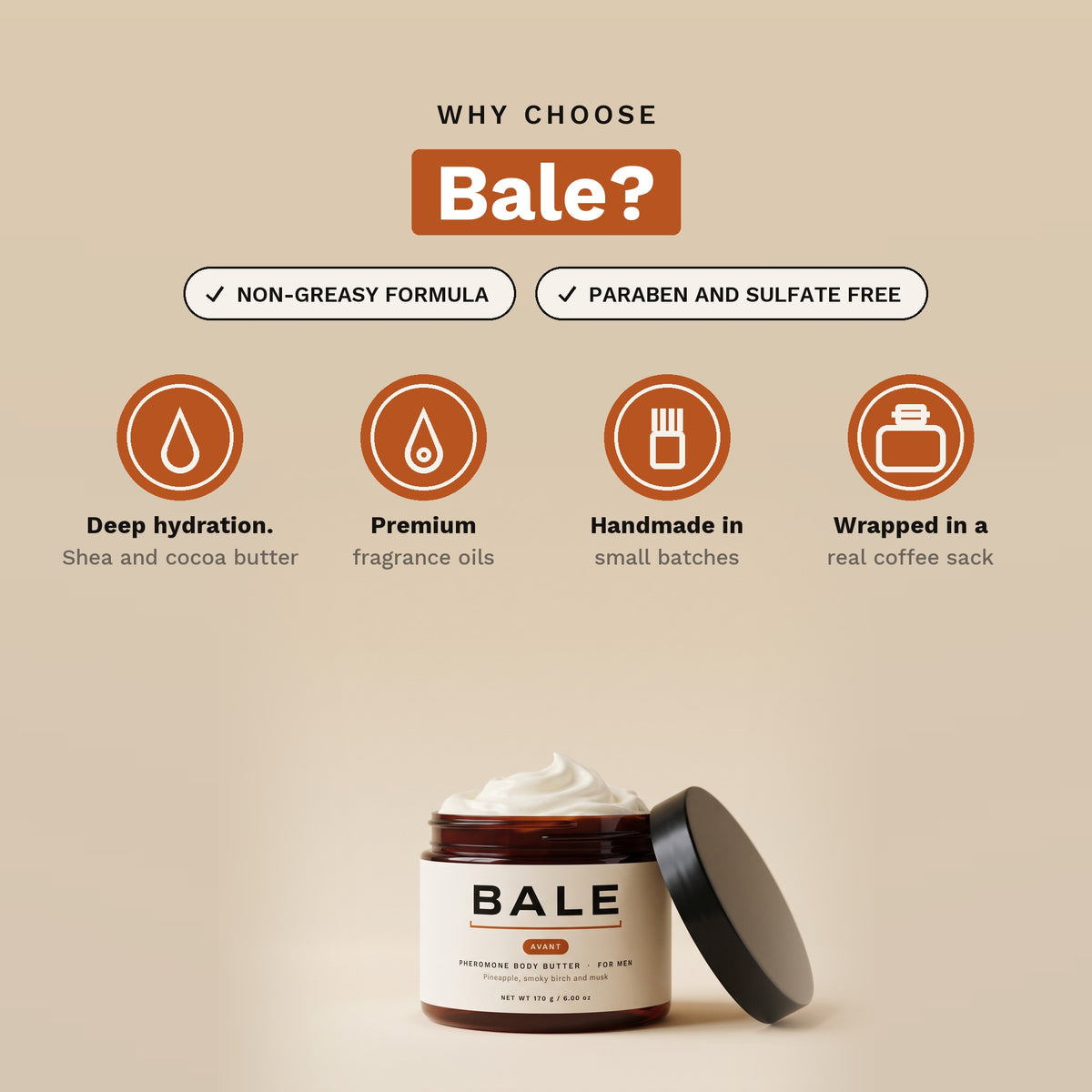 Why choose Bale: paraben and sulfate free, handmade in small batches