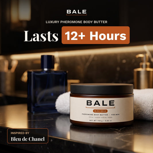 Bleu Hour luxury pheromone body butter, inspired by Bleu de Chanel, lasts 12+ hours