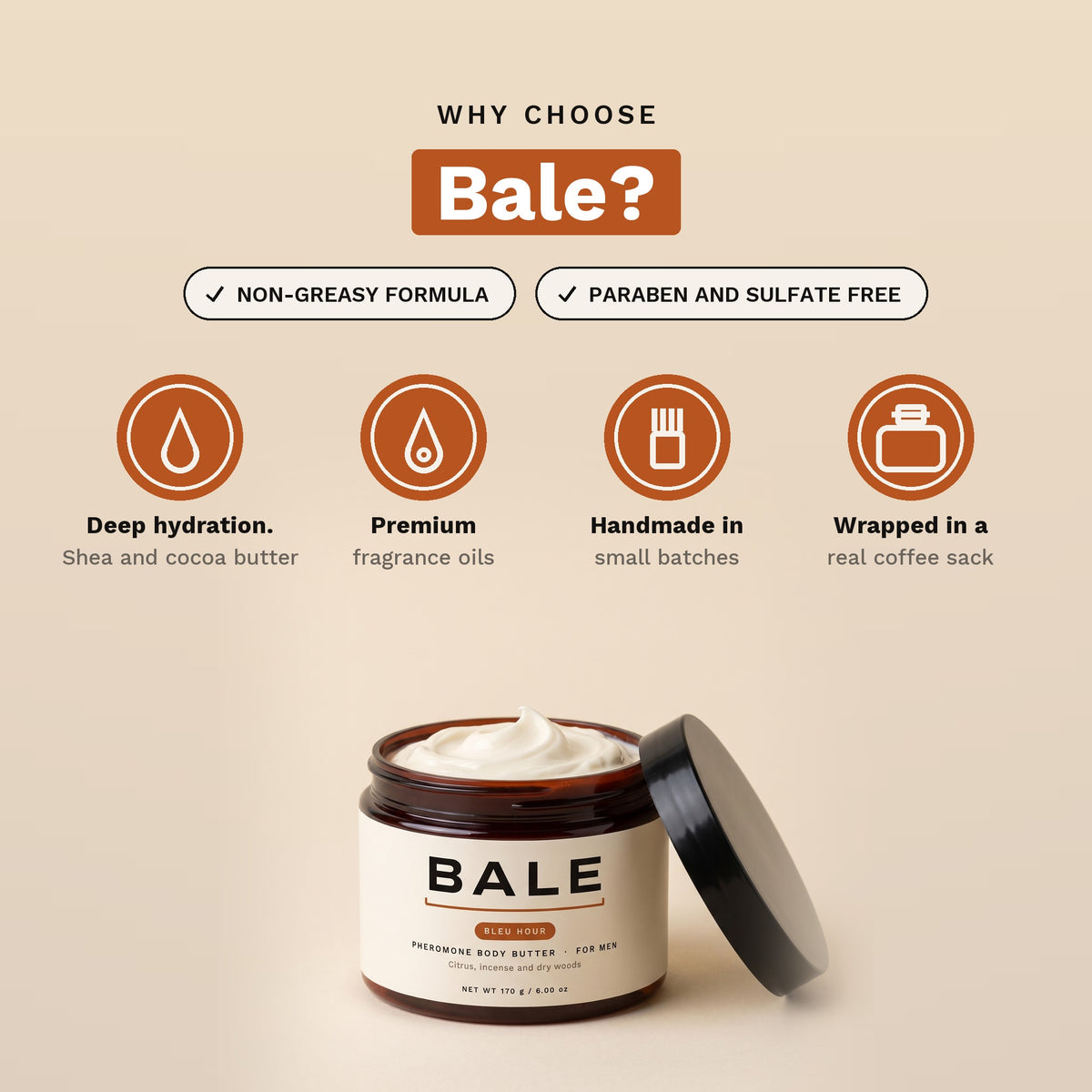 Why choose Bale: paraben and sulfate free, handmade in small batches
