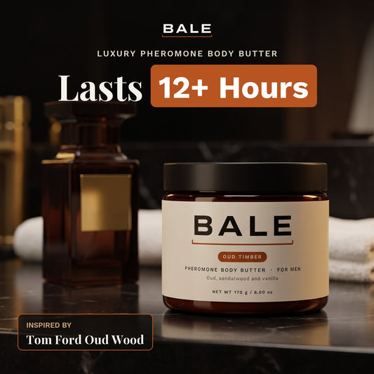 Oud Timber luxury pheromone body butter, inspired by Tom Ford Oud Wood, lasts 12+ hours