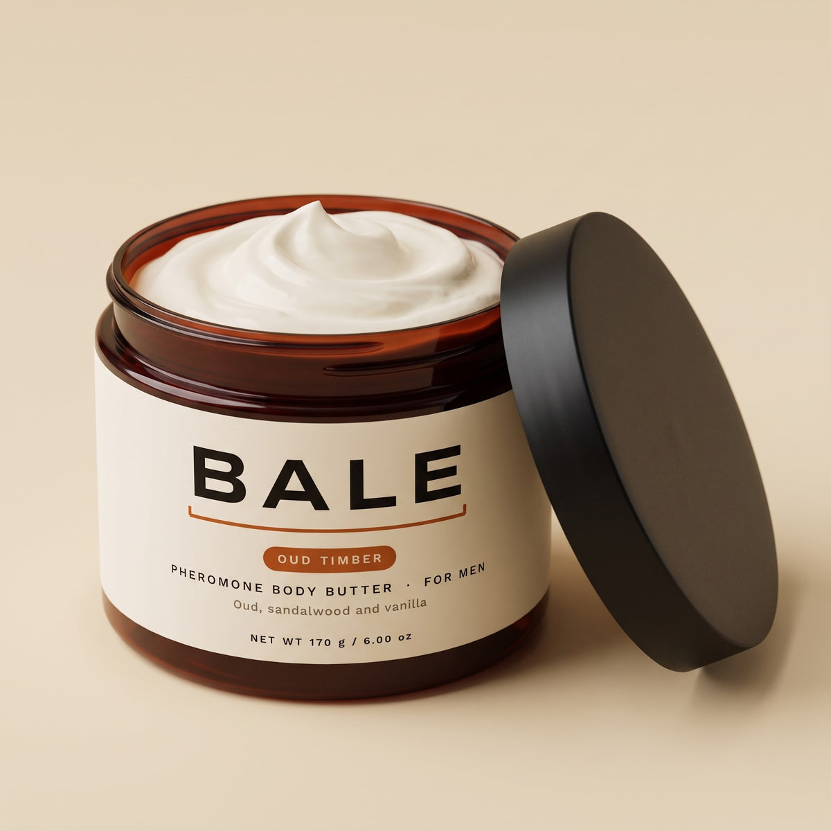 Oud Timber open jar of whipped body butter