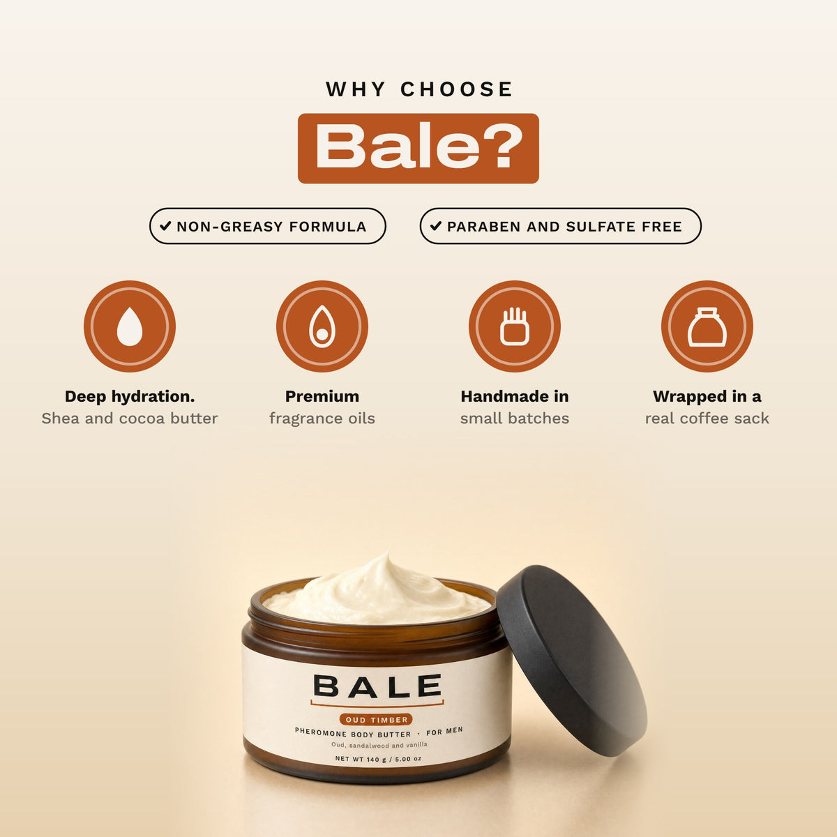 Why choose Bale: paraben and sulfate free, handmade in small batches