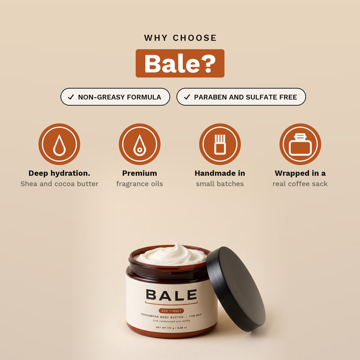Why choose Bale: paraben and sulfate free, handmade in small batches