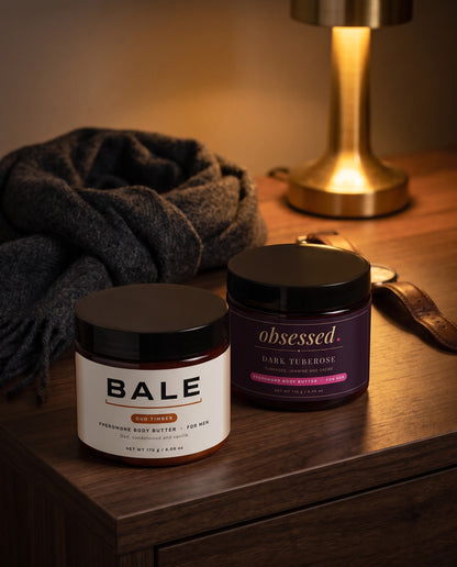 Bale Oud Timber beside obsessed Dark Tuberose on a bedside table