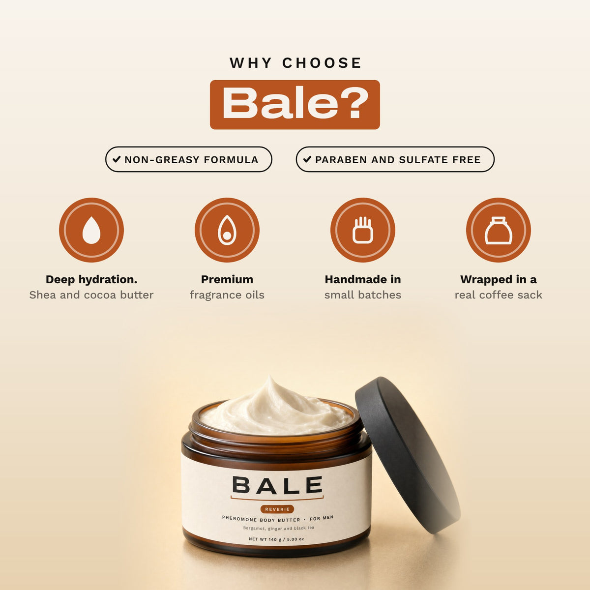 Why choose Bale: paraben and sulfate free, handmade in small batches
