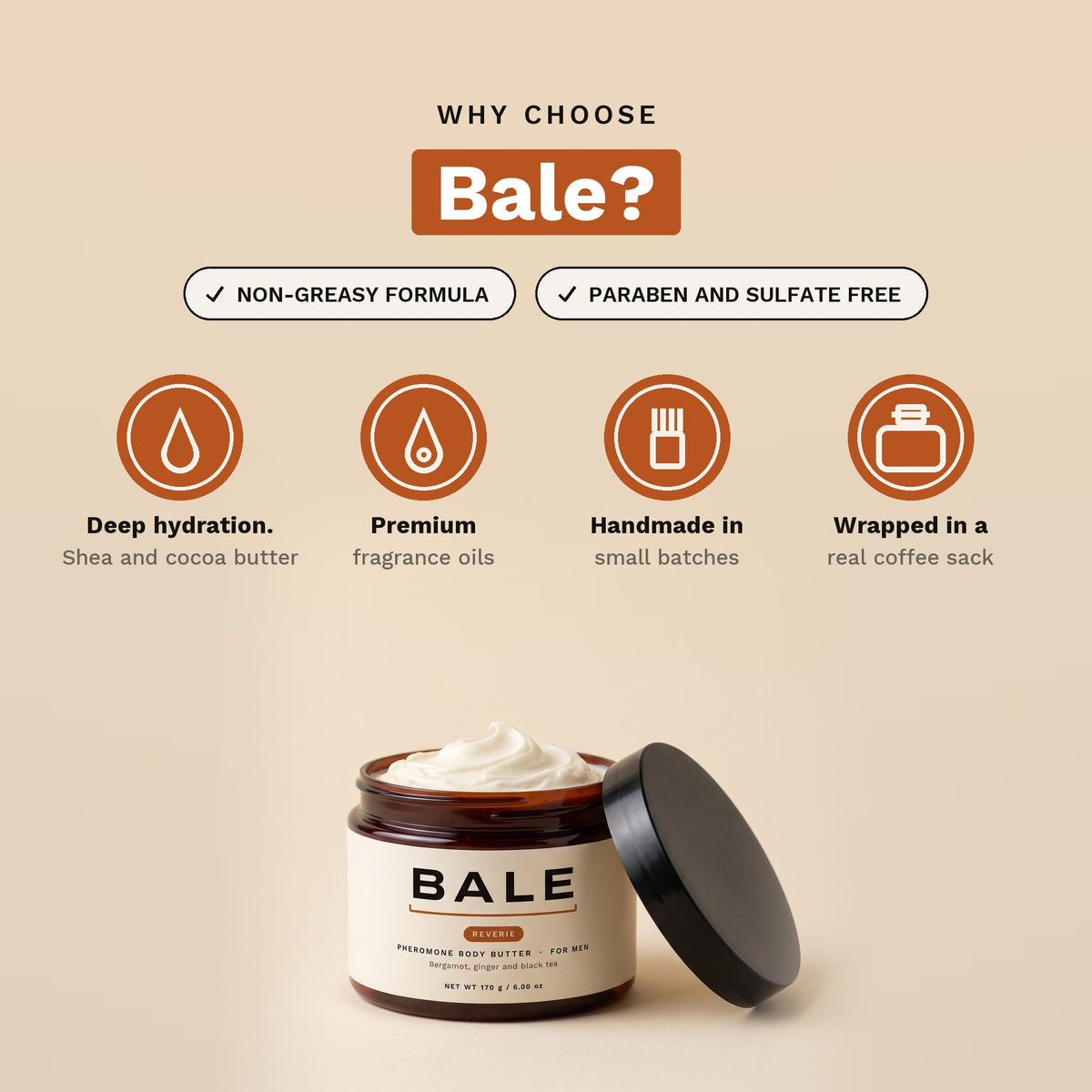 Why choose Bale: paraben and sulfate free, handmade in small batches