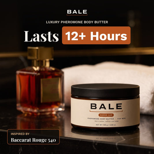 Rogue 540 luxury pheromone body butter, inspired by Baccarat Rouge 540, lasts 12+ hours