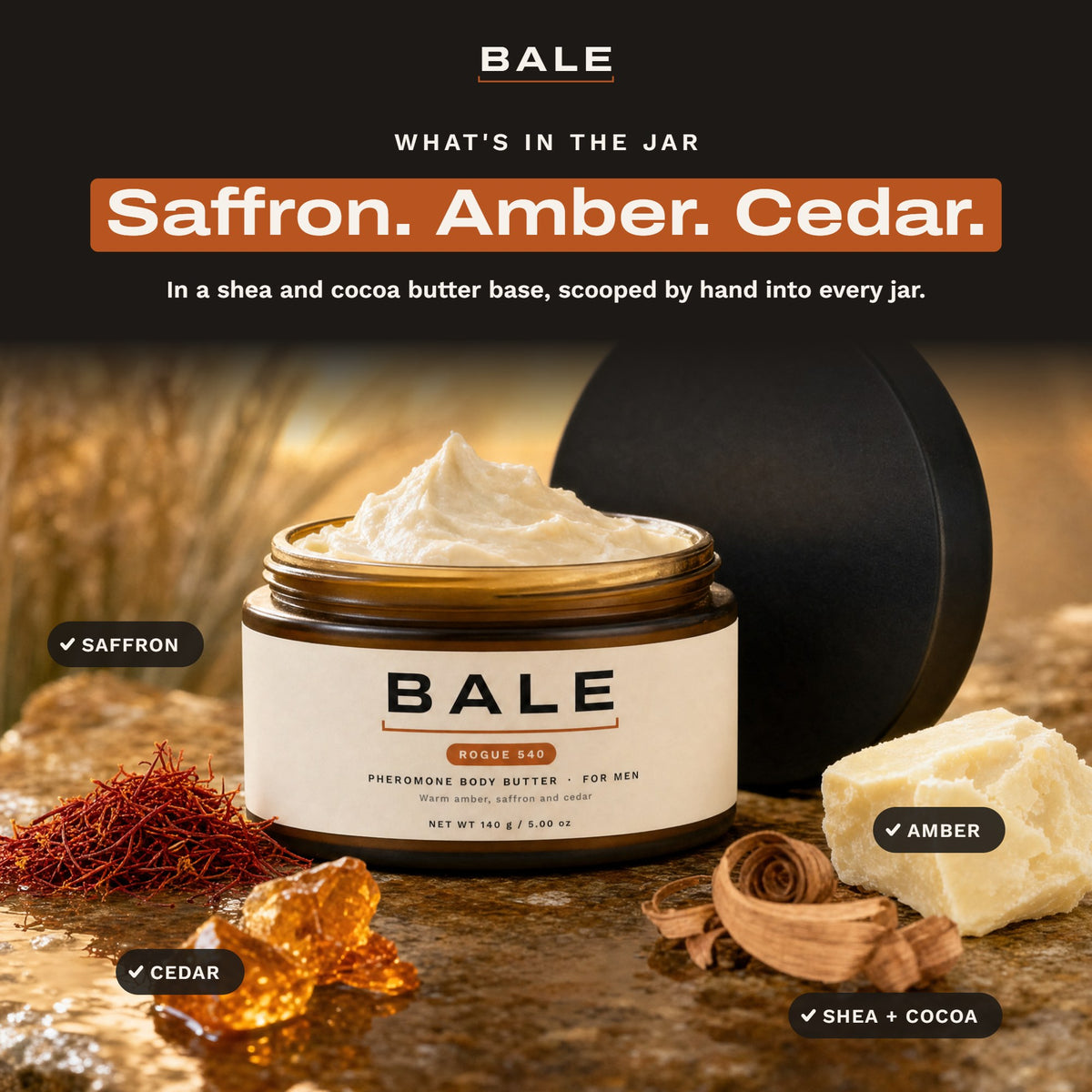 What's in the jar: Saffron. Amber. Cedar.