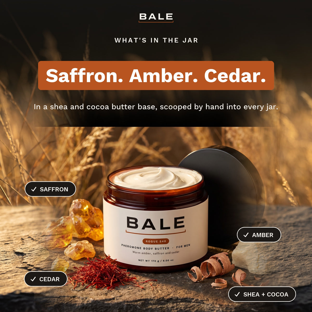 What's in the jar: Saffron. Amber. Cedar.