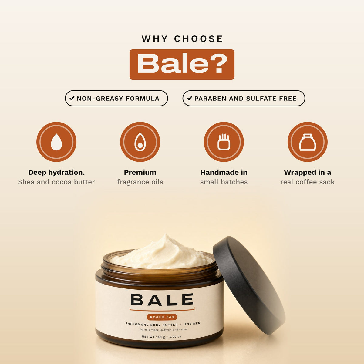 Why choose Bale: paraben and sulfate free, handmade in small batches