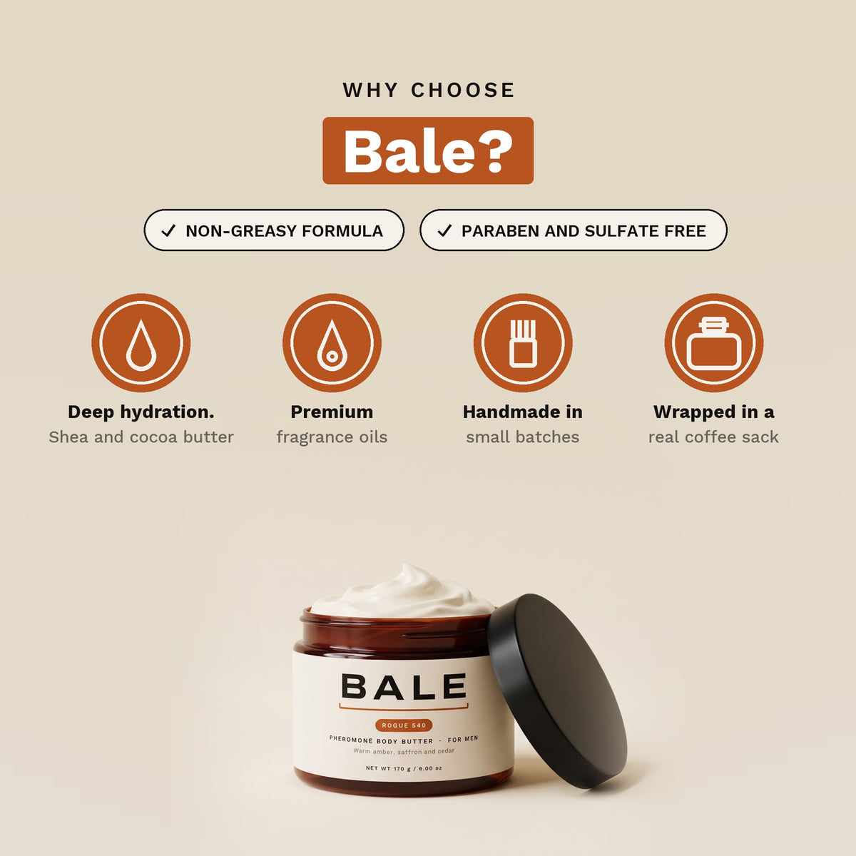 Why choose Bale: paraben and sulfate free, handmade in small batches