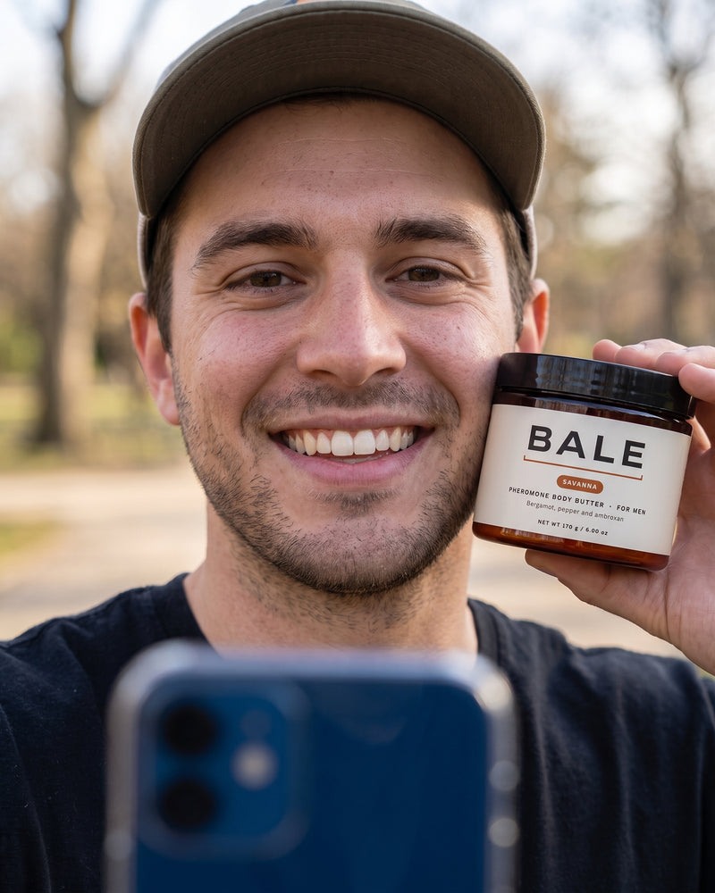 Savanne: Ein Mann mit Kappe lächelt und hält ein Glas Bale hoch