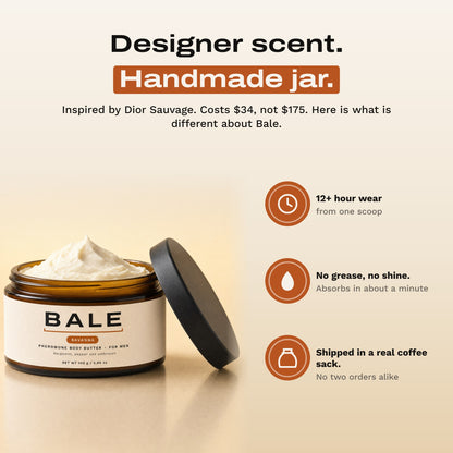 Designer scent, handmade jar: 12+ hour wear, no grease, shipped in a real coffee sack