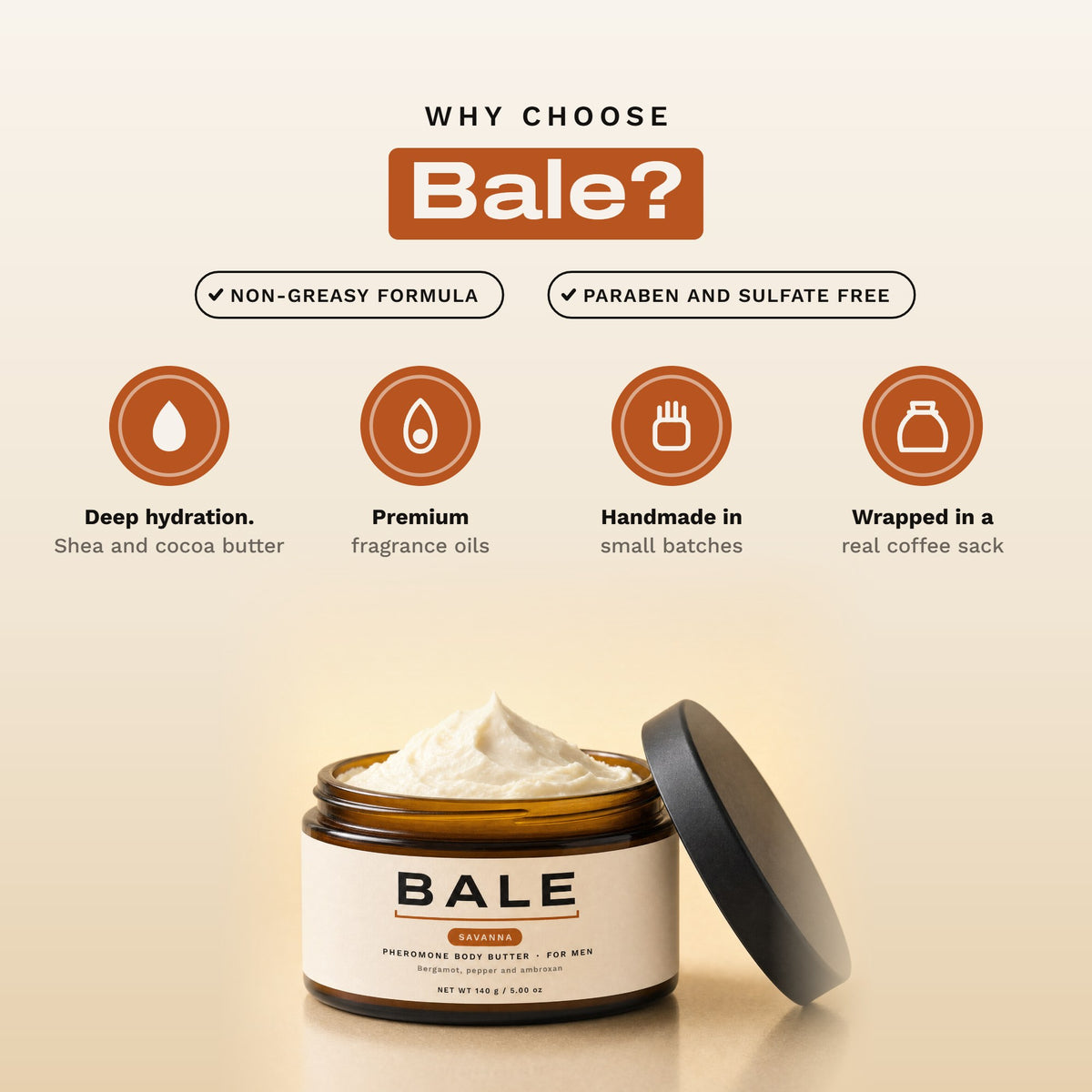 Why choose Bale: paraben and sulfate free, handmade in small batches